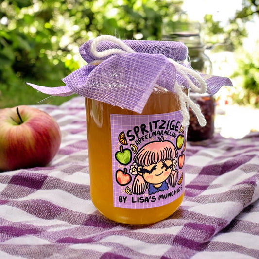 Lisa’s Munchies spritzige Apfelmarmelade – 390g, hergestellt aus steirischen Äpfeln, natürliche Inhaltsstoffe, schmeckt nach Apfelkuchen. Dreizack Wien.