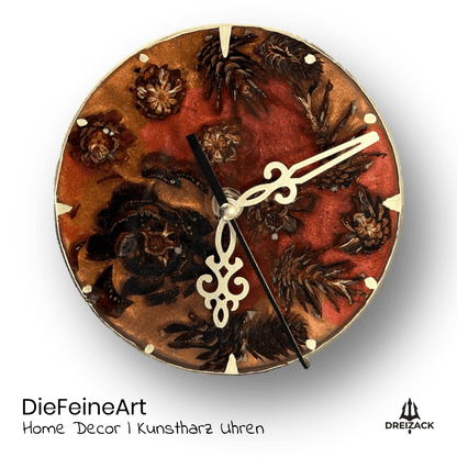 Kunstharz-Uhren | Einzigartige Zeitmesser mit Naturcharme Wald | Orange Home Decor DieFeineArt oesterreich handgemachte geschenke in wien