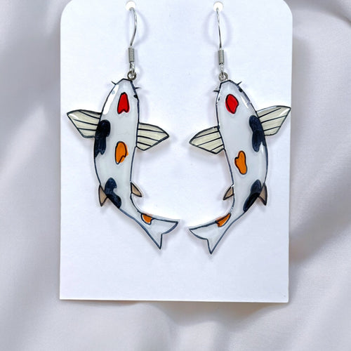 Koi weiss Ohrringe | Handbemalter Acrylglas Schmuck