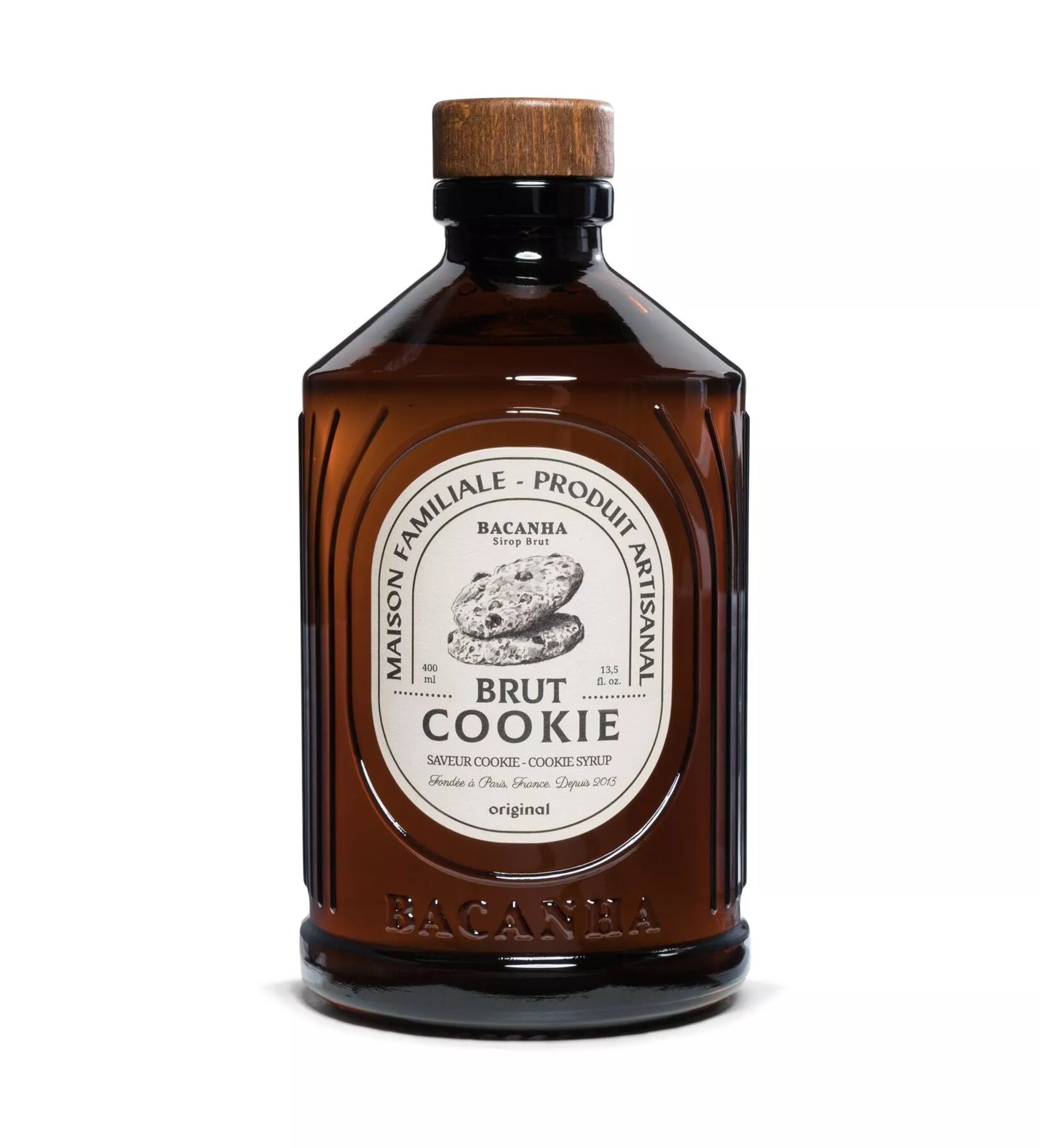 Bio-Sirup „Cookie“ von Bacanha, 400ml Glasflasche. Haselnuss-Cookie-Geschmack, ideal für Lattes, Cappuccinos und Desserts. Nachhaltig und vielseitig einsetzbar.