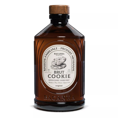 Bio-Sirup „Cookie“ von Bacanha, 400ml Glasflasche. Haselnuss-Cookie-Geschmack, ideal für Lattes, Cappuccinos und Desserts. Nachhaltig und vielseitig einsetzbar.