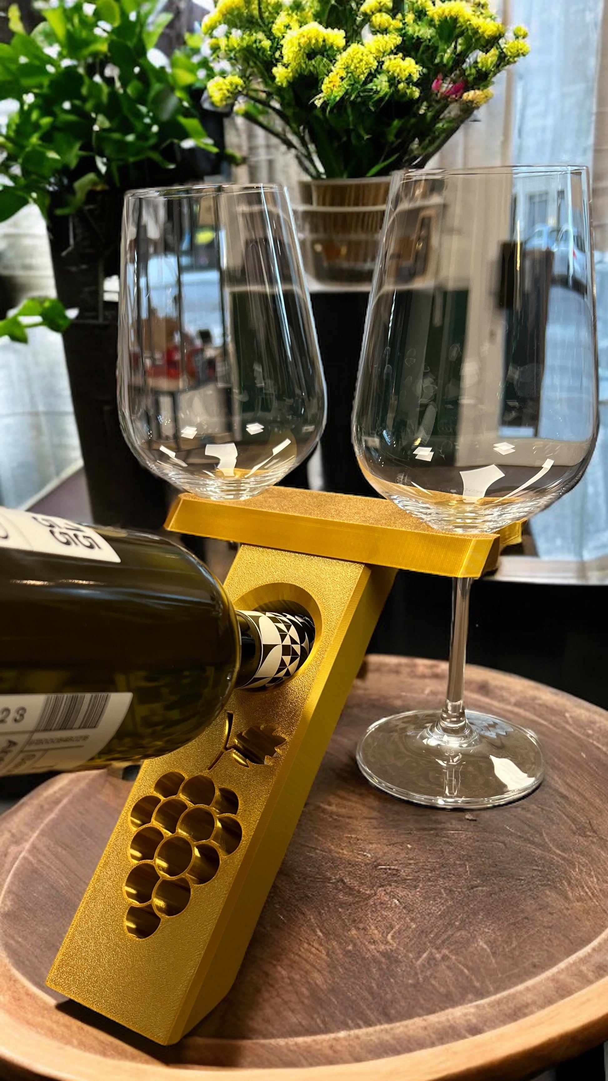 Selbst-balancierende Weinpräsentation | Für Flasche + 2 Gläser Home Decor Dreizack | 3D Druck oesterreich handgemachte geschenke in wien