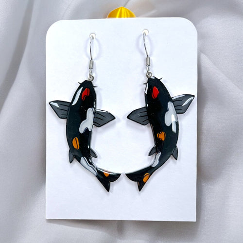 Koi Schwarz Ohrringe | Handbemalter Acrylglas Schmuck