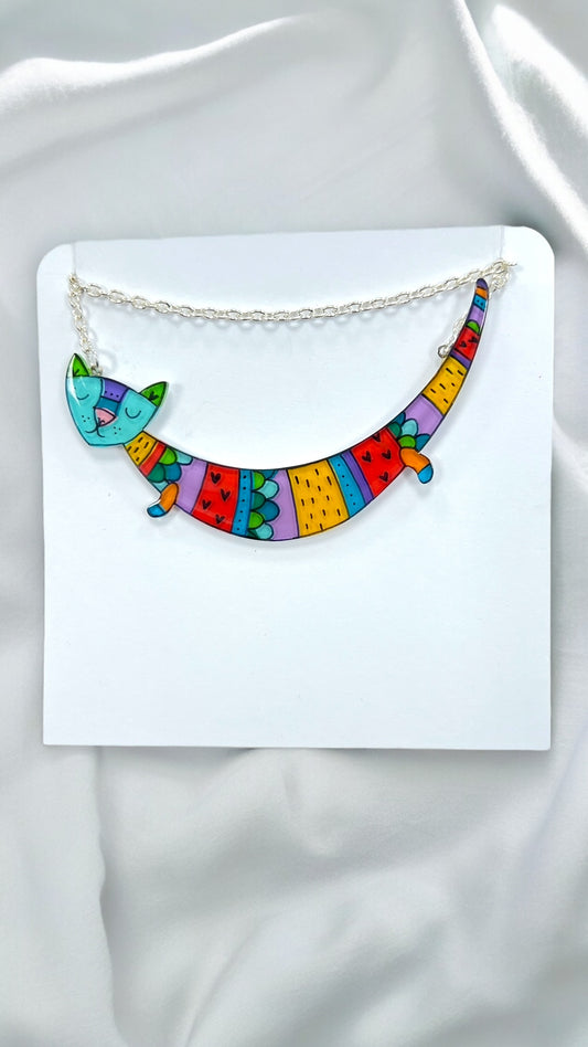 Katze Halskette | Handbemalter Acrylglas Schmuck