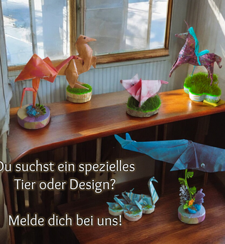 Origami-Figuren von Künstlerhände – Handgefertigte Origami-Tiere und Fantasiewesen, perfekt zum Sammeln und Dekorieren, in verschiedenen Größen und Designs.