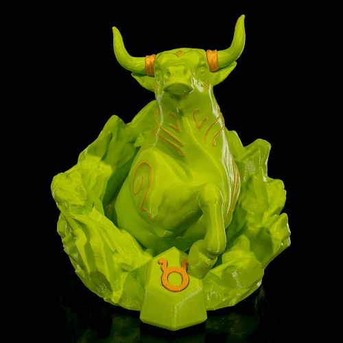 Taurus-Figur (Stier) aus 3D-Druck, modern und minimalistisch, mit Sternbild auf der Unterseite. Nachhaltig aus PLA (Maisstärke), in zwei Größen und Farbvarianten. Perfekt für Stier-Geborene (20. April – 20. Mai).