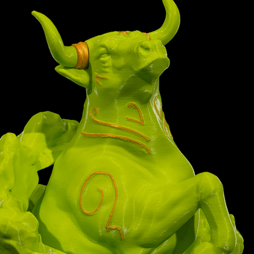 Taurus-Figur (Stier) aus 3D-Druck, modern und minimalistisch, mit Sternbild auf der Unterseite. Nachhaltig aus PLA (Maisstärke), in zwei Größen und Farbvarianten. Perfekt für Stier-Geborene (20. April – 20. Mai).