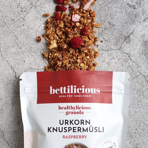 Urkorn-Knuspermüsli mit Himbeeren Lebensmittel & Getränke Bettilicous oesterreich handgemachte geschenke in wien