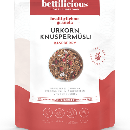 Urkorn-Knuspermüsli mit Himbeeren Lebensmittel & Getränke Bettilicous oesterreich handgemachte geschenke in wien