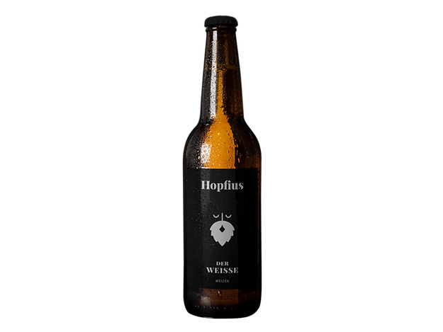 Der Weiße von Hopfius: Honiggelbes Weizenbier mit Aromen von Banane und Nelken, spritzig-perlend mit 5,8 % Vol. Handwerklich gebraut in Österreich für entspannte Genussmomente.