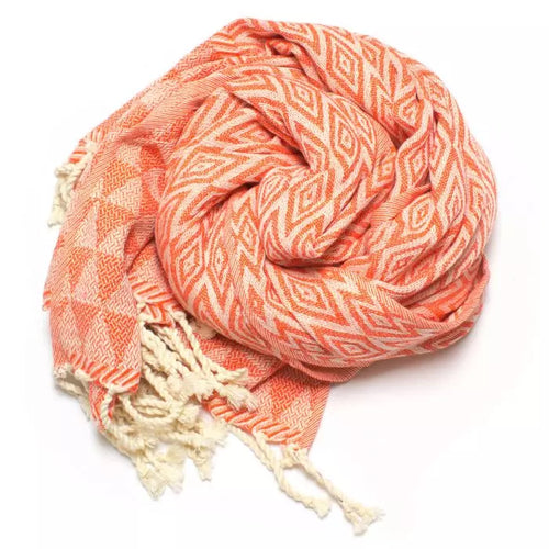 Mandarin Peel Jacquard Fouta von Anna Aniq in orange: 100 % recycelte Baumwolle, fair produziert in Tunesien, weich, saugfähig, schnelltrocknend, 2 x 1 m, vielseitig für Sauna, Reisen & Strand.