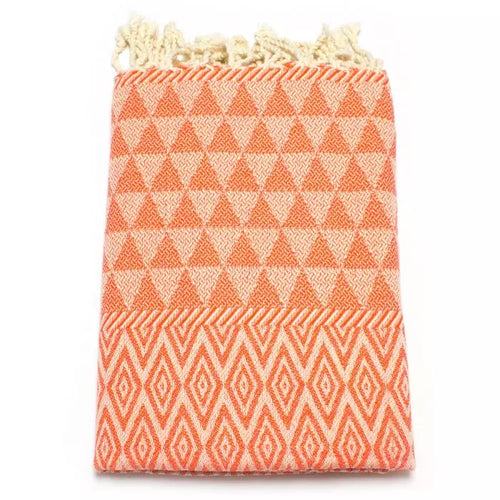 Mandarin Peel Jacquard Fouta von Anna Aniq in orange: 100 % recycelte Baumwolle, fair produziert in Tunesien, weich, saugfähig, schnelltrocknend, 2 x 1 m, vielseitig für Sauna, Reisen & Strand.