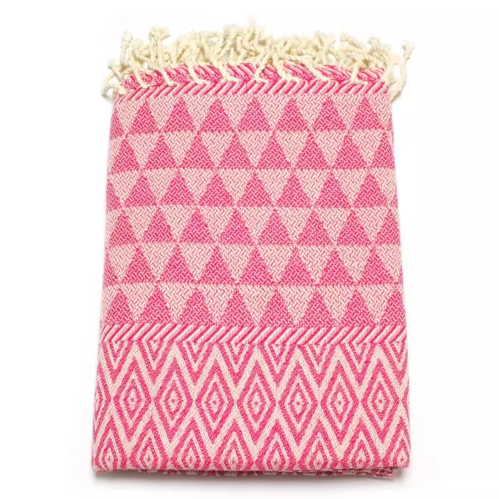 Fuchsia Flower Jacquard Fouta von Anna Aniq in Rosa: 100 % recycelte Baumwolle, fair produziert in Tunesien, weich, saugfähig, schnelltrocknend, 2 x 1 m, vielseitig für Sauna, Reisen & Strand.