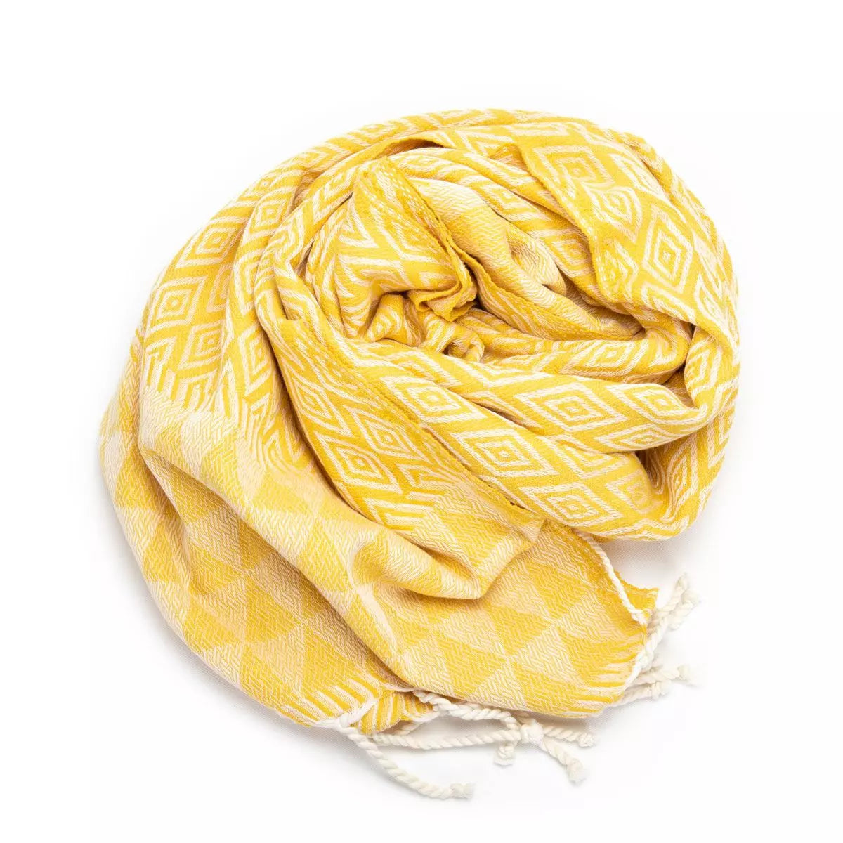 Sunflower Field Jacquard Fouta von Anna Aniq in gelb: 100 % recycelte Baumwolle, fair produziert in Tunesien, weich, saugfähig, schnelltrocknend, 2 x 1 m, vielseitig für Sauna, Reisen & Strand.