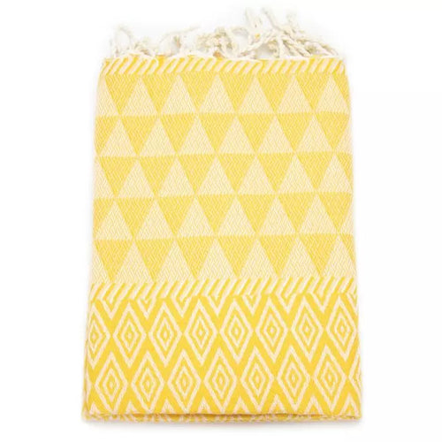 Sunflower Field Jacquard Fouta von Anna Aniq in gelb: 100 % recycelte Baumwolle, fair produziert in Tunesien, weich, saugfähig, schnelltrocknend, 2 x 1 m, vielseitig für Sauna, Reisen & Strand.