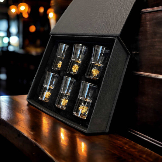 Shotglas Set, 24K Echtgold Alkoholische Getränke Dreizack oesterreich handgemachte geschenke in wien