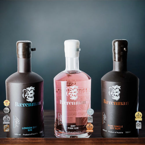 Bærenman Dry Pink Gin 700ml – Ein preisgekrönter, fruchtiger Gin mit Himbeerinfusion, perfektioniert in Österreich.