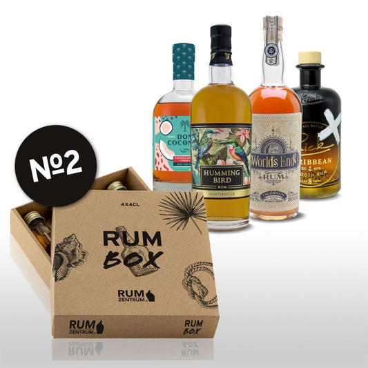 R(h)um Box Nr. 3 vom Rumzentrum – Vier exklusive Rumflaschen (je 4cl) in einer nachhaltigen Kartonbox, ideal für Rumliebhaber und Genießer.