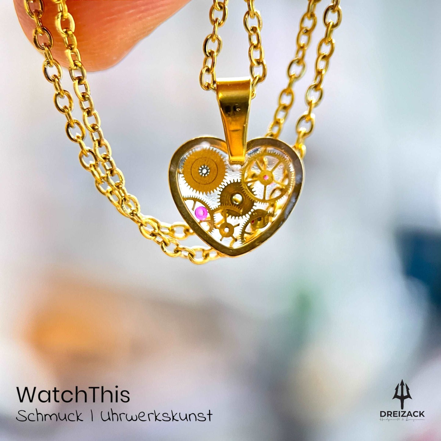 Herz-Halsketten von WatchThis - Zeitlose Eleganz aus Uhrwerken Gold | Akylo Schmuck WatchThis oesterreich handgemachte geschenke in wien