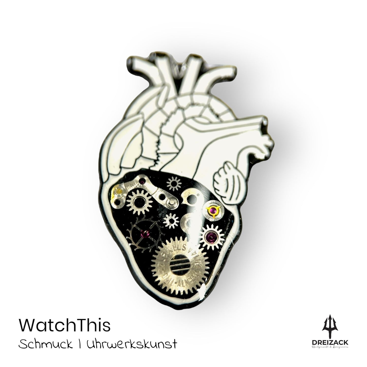 Ansteck-Pins von WatchThis - Zeitlose Eleganz aus Uhrwerken Herz Weiß | Olaf Schmuck WatchThis oesterreich handgemachte geschenke in wien